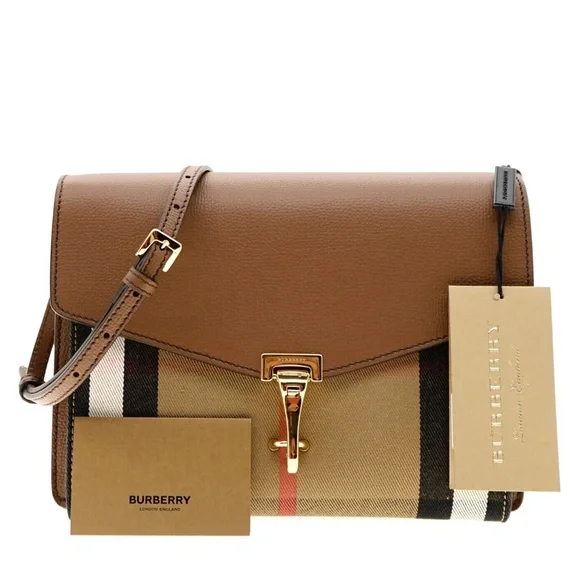Burberry Macken Crossbody House Derby Check Tan Leather New - Picture 4 of 9
